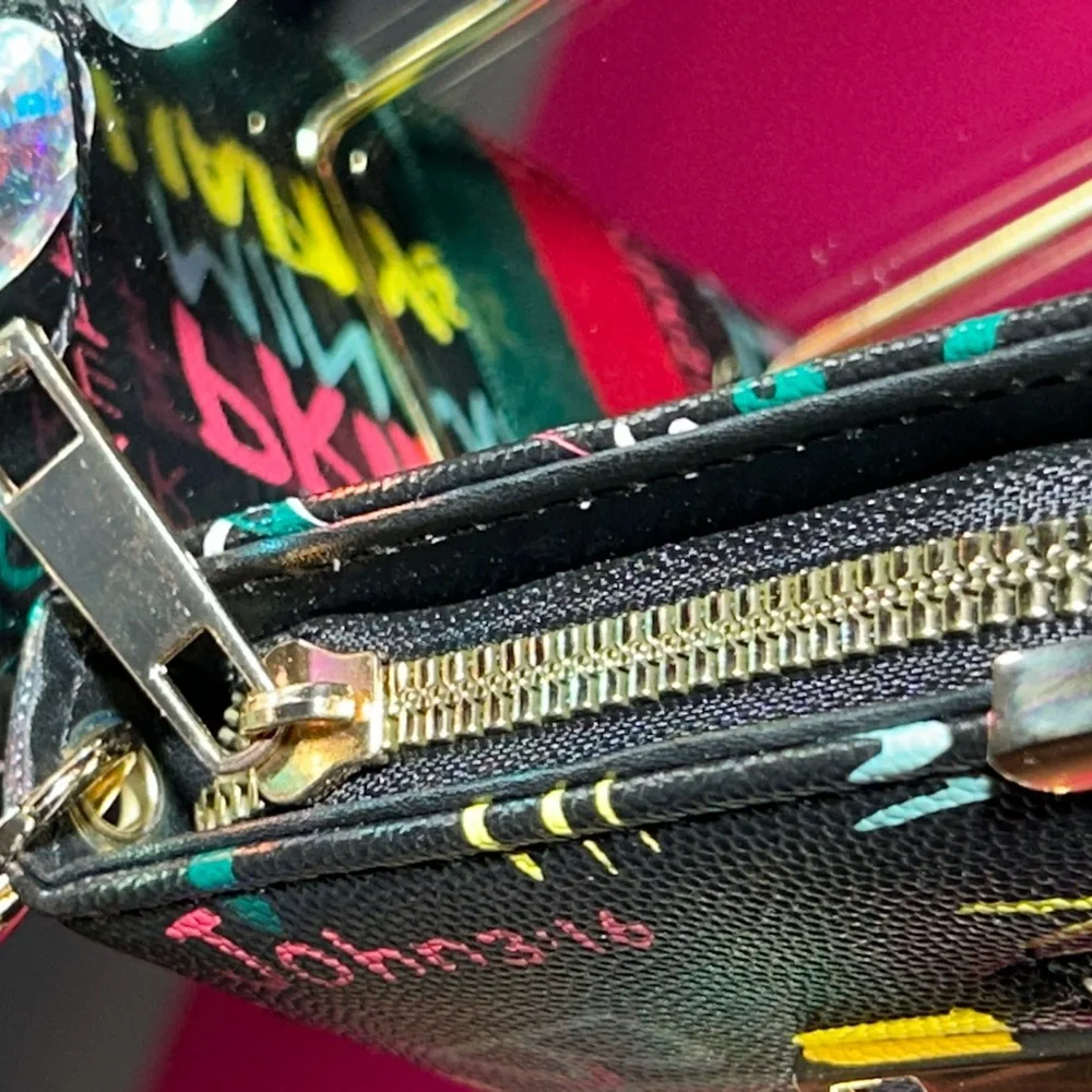 Alba Saffiano Leather Inspirational Black Zip-around Long Wallet 8” x 4.… - Picture 9 of 17